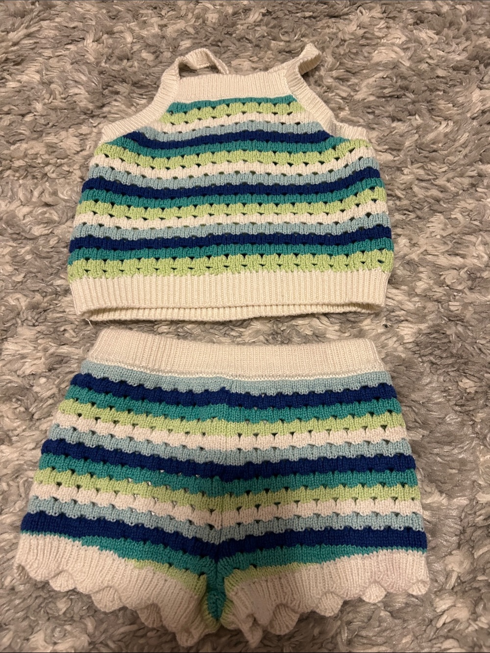 Old Navy Cream, Blue, Green Stripe Knit Kids Matching Set